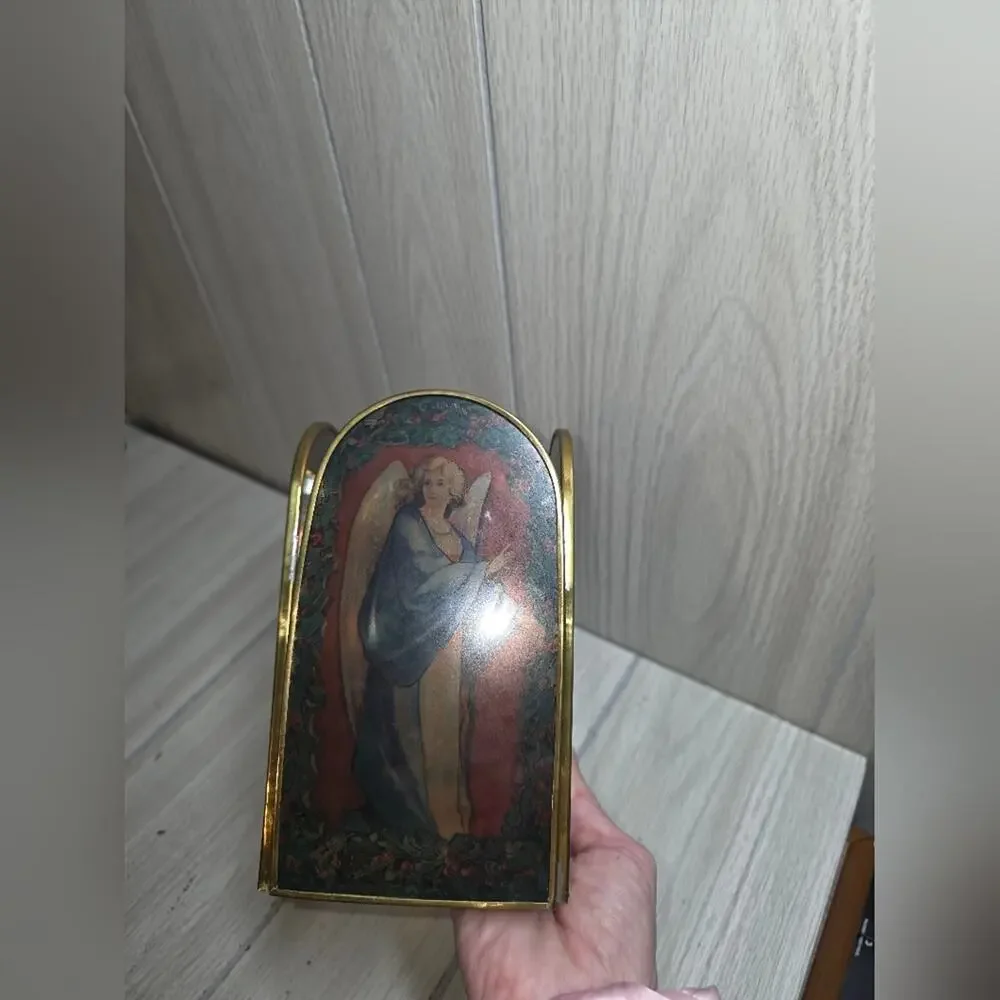 Vtg Renaissance Angel Stained Glass Tea Light Shade Religious Glow Christmas